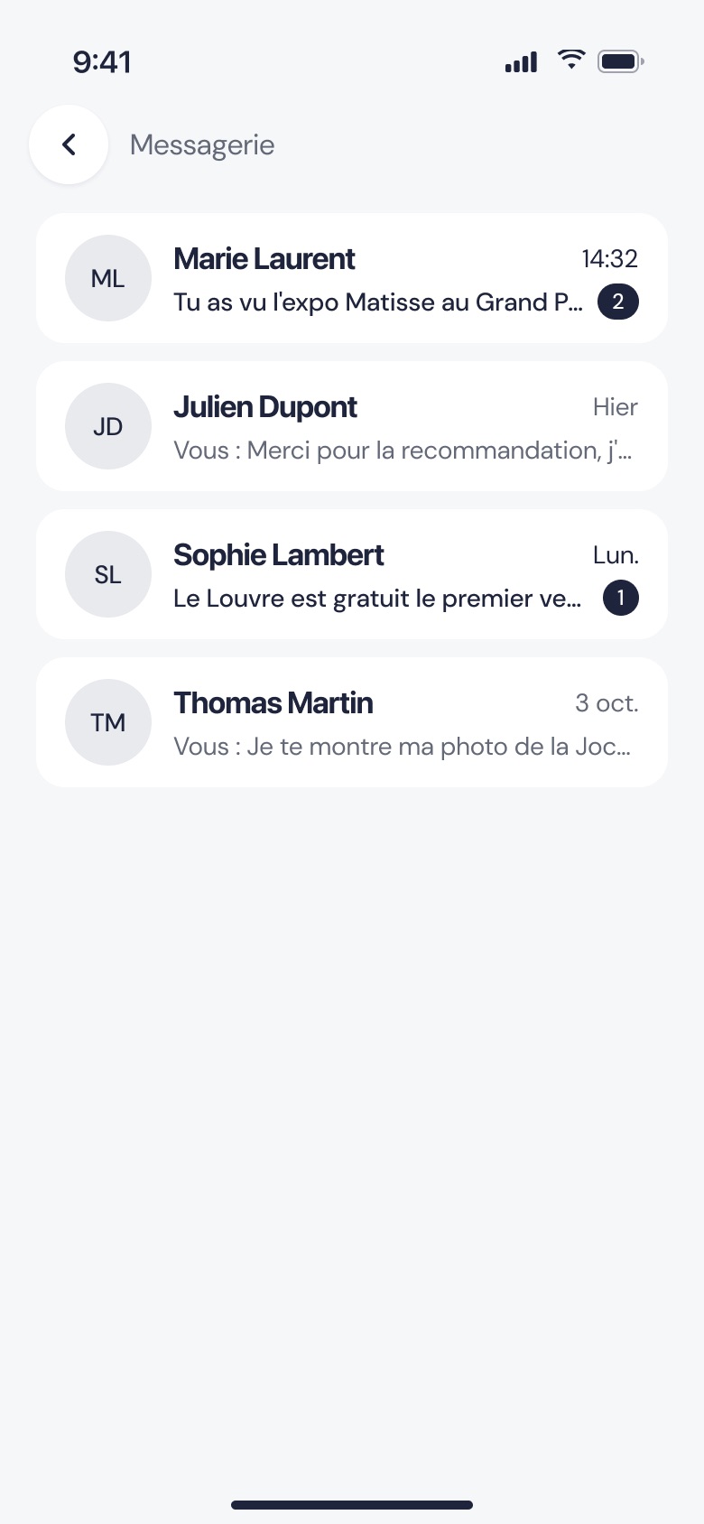 Messages: conversations between members about exhibitions and artworks.